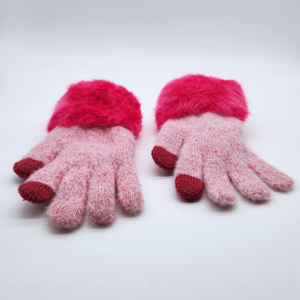 💙 Kids pinks fuzzy gloves, winter gloves with touch screen fingertips, cute - Picture 5 of 10